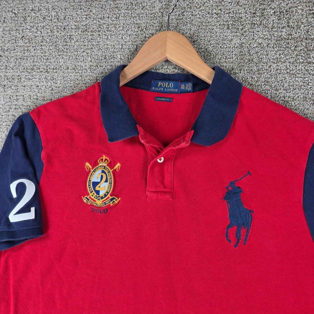 Polo Ralph Lauren Mens XXL Red Big Pony Crest Classic Fit Polo Shirt Color Block